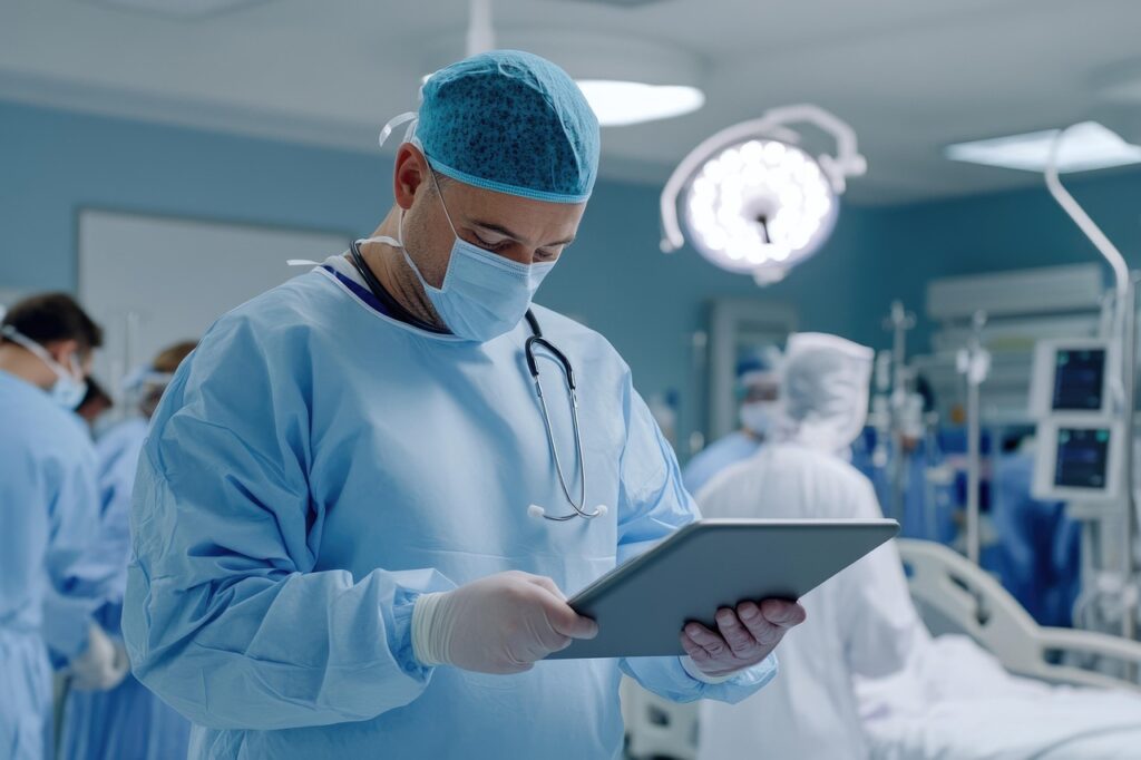 ai generated, surgeon, hospital surgery, medical, hospital, surgery, doctor, tablet, operating room, healthcare, surgeon tablet, operating, technology, analysis-9268110.jpg